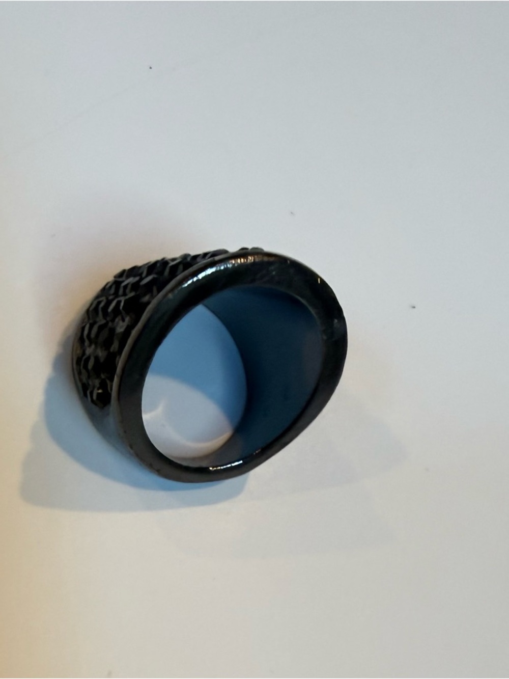 Source Unknown Black Ring with Blue Interior Chunky Resin Band